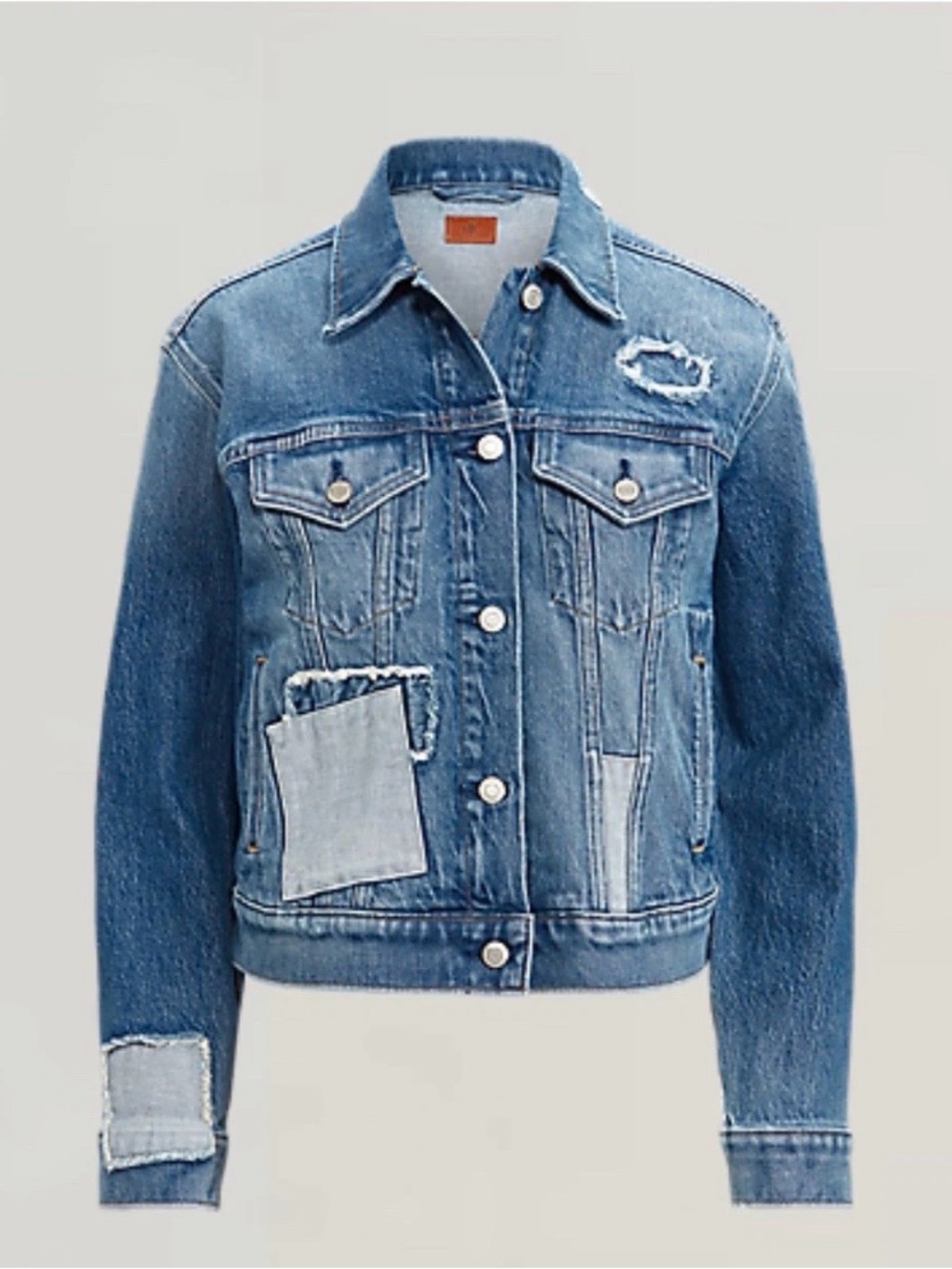Lauren Ralph Lauren Patchwork Denim Jacket Blue Distressed NWT XL 16 18